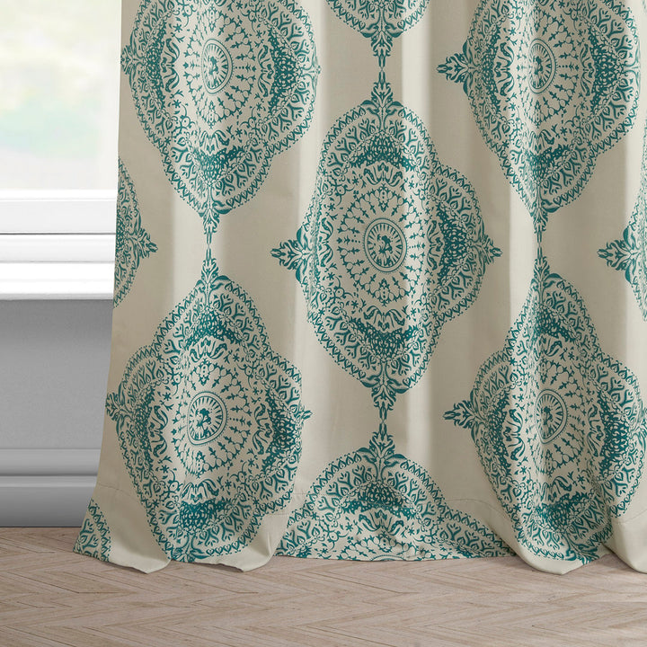 Klyszejko Majestic Medallion Printed Room Darkening Curtains for Living Room, Bedroom Single Panel Bungalow Rose Curtain Color: Teal Size per Panel: 50"W x 96"L