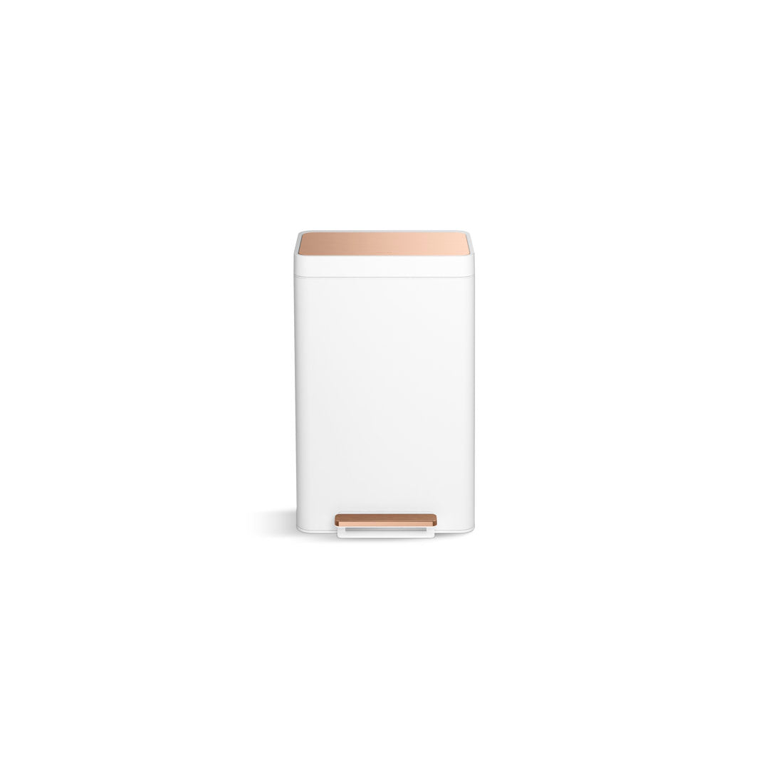 Reset 13 Gallon Kitchen Trash Can, Stainless Steel Hand Free Step Trash Can with Quiet-Close Lid Kohler Color: White/Copper