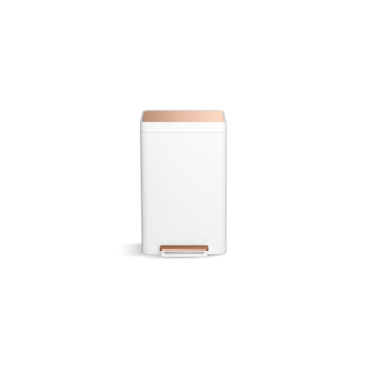 Reset 13 Gallon Kitchen Trash Can, Stainless Steel Hand Free Step Trash Can with Quiet-Close Lid Kohler Color: White/Copper