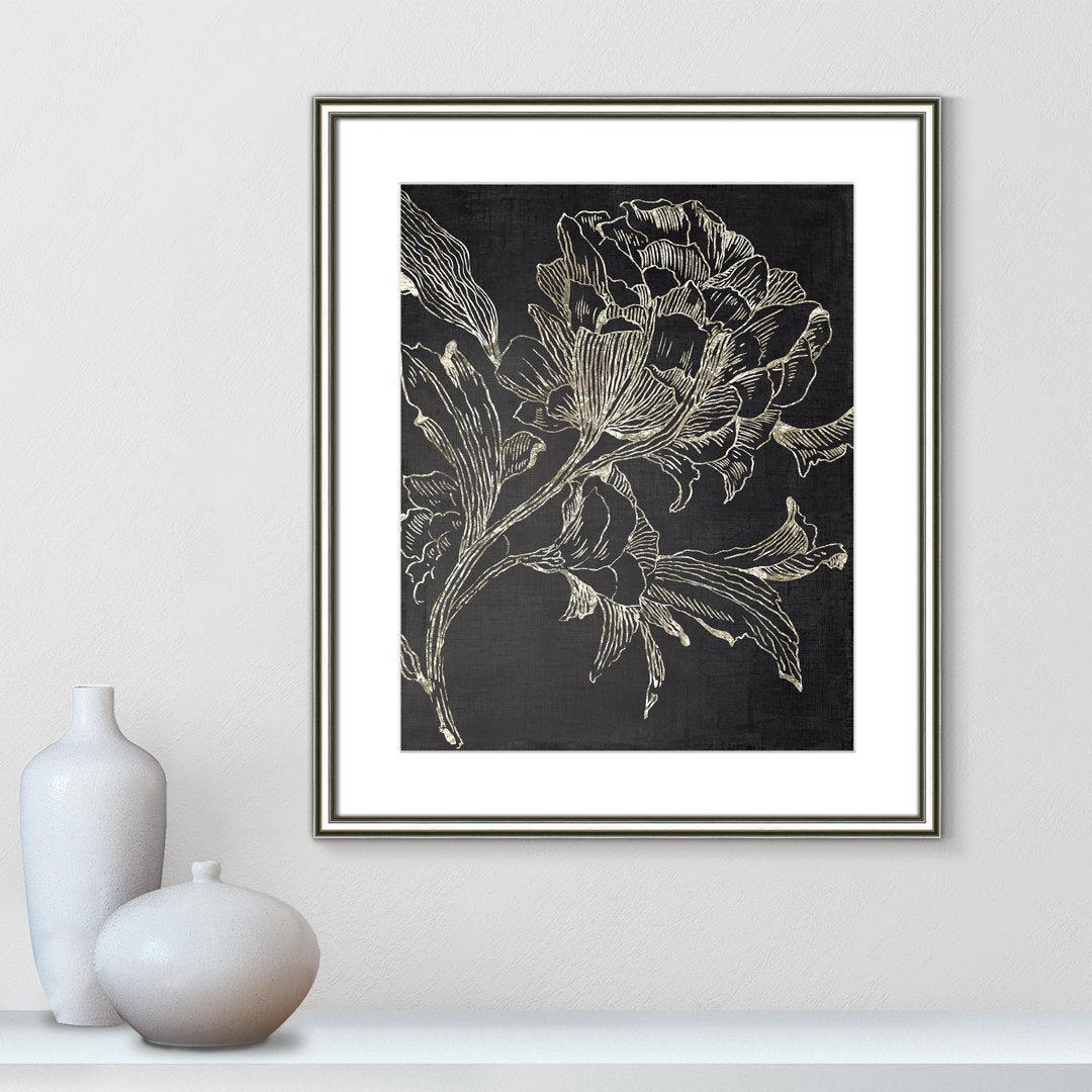 Golden Flower Folklore I by Asia Jensen - Picture Frame Graphic Art Print Joss & Main Size: 26.75" H x 22.75" W Format: Silver Framed