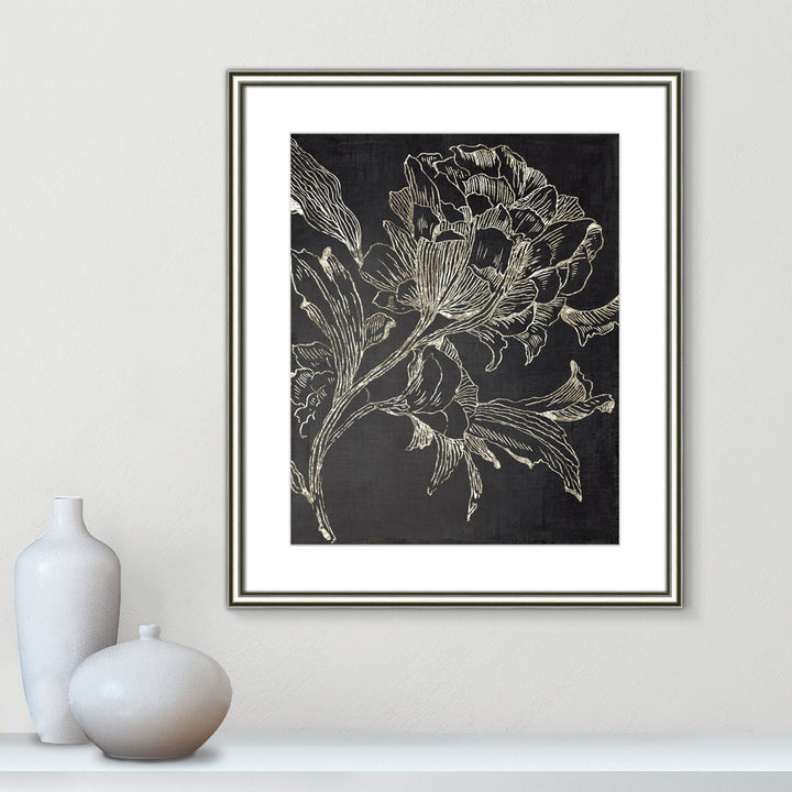 Golden Flower Folklore I by Asia Jensen - Picture Frame Graphic Art Print Joss & Main Size: 26.75" H x 22.75" W Format: Silver Framed
