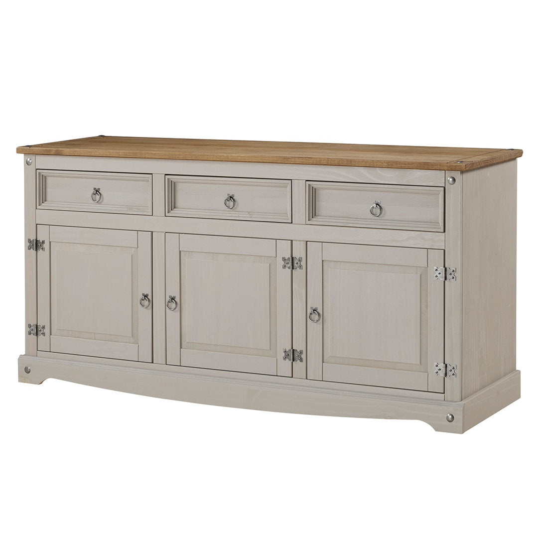 Corona 65.91" Wide 3 Drawer Pine Solid Wood Sideboard Gracie Oaks Color (Base/Top): Gray Wash Stain/Antique Brown Stain