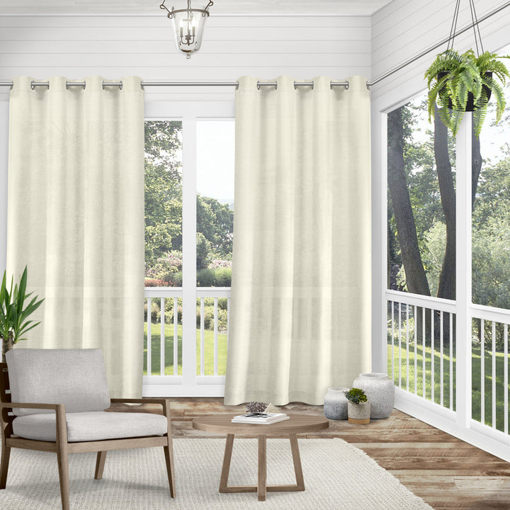 Exclusive Home Miami Semi-Sheer Textured Indoor/Outdoor Grommet Top Curtain Panel Pair (Set of 2) Breakwater Bay Curtain Color: Ivory Size per Panel: 54"W x 96"L