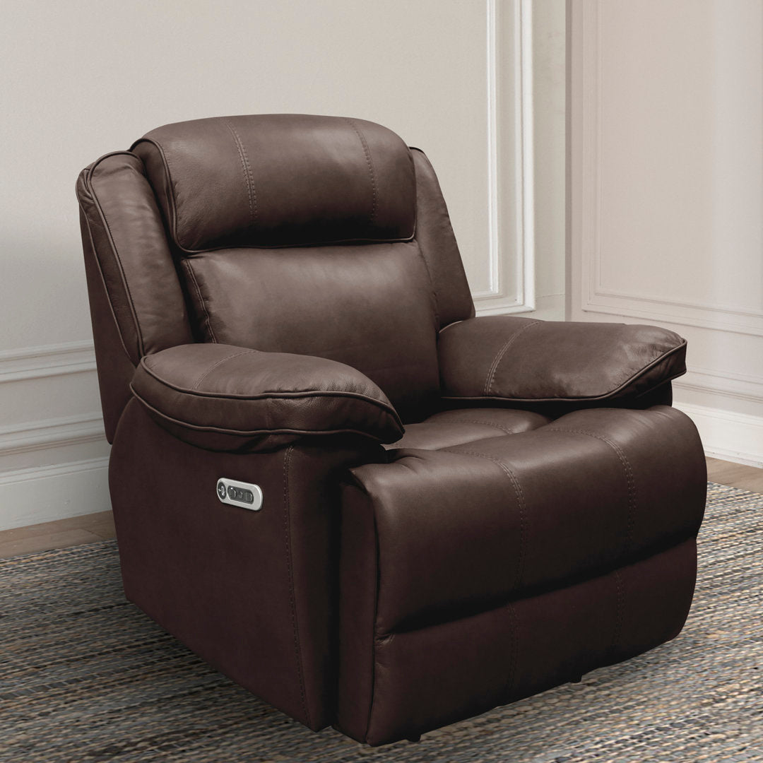 Milladore 41" Wide Genuine Leather Power Glider Standard Recliner Lark Manor™ Body Fabric: Brown