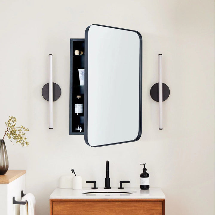 Haslem Recessed Framed Medicine Cabinet with Mirror and Adjustable Shelves Latitude Run® Size: 18" H x 14" W x 4.96" D Finish: Black