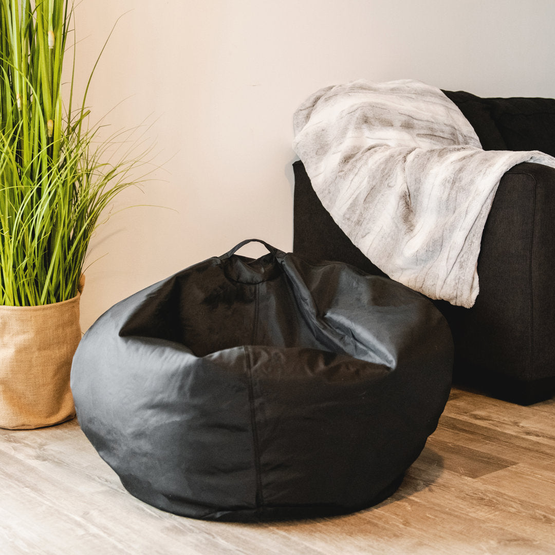 Big Joe Classic Bean Bag Chair Big Joe Size: 16"H x 27.5"W x 27.5"D Fabric: Stretch Limo Black Polyester Blend