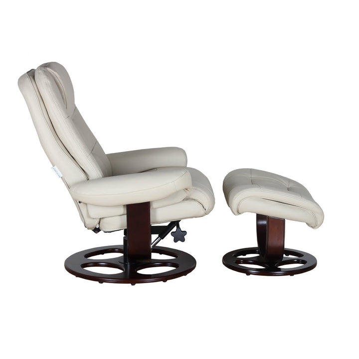 Majeda Manual Swivel Recliner With Ottoman Hokku Designs Body Fabric: Roman Ivory Leather Match