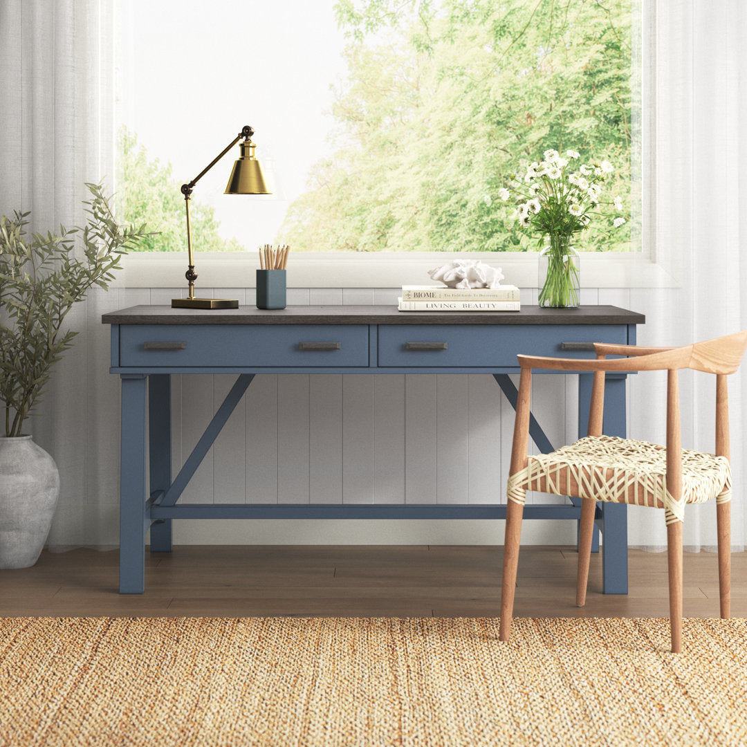 Bankston Desk with Built in Outlets Beachcrest Home™ Color: Dark Brown/Blue