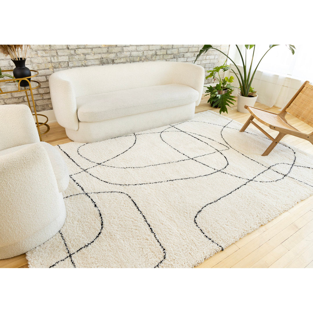 Rectangle Audeliz Abstract Machine Made Power Loom Polypropylene Area Rug in Cream Wade Logan® Rug Size: Rectangle  6'7" x 9'6"