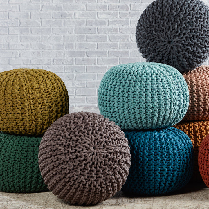 Anely 20" Wide Round Pouf Ottoman Highland Dunes Body Fabric: Aqua Cotton