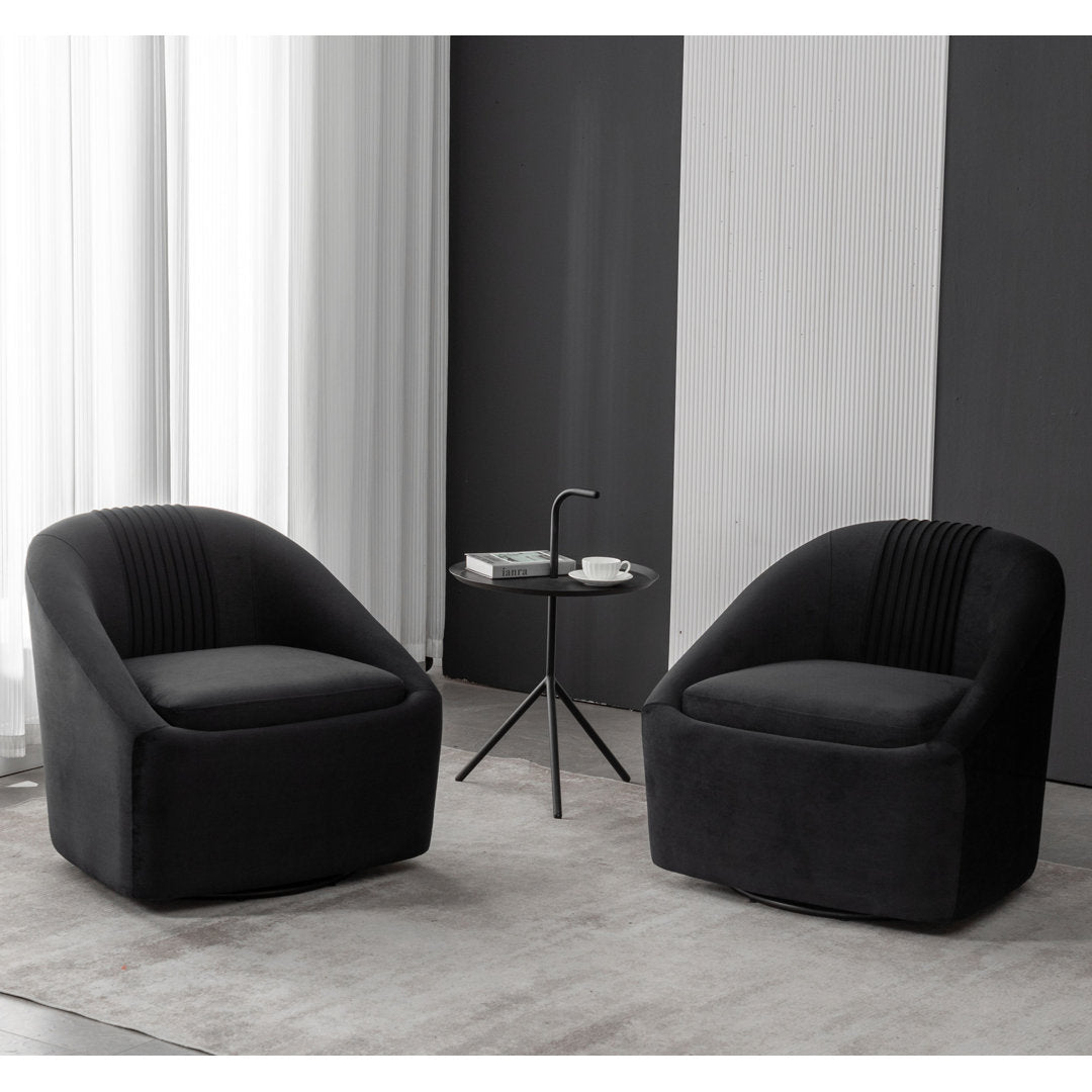Arrun 28" W Velvet Swivel Barrel Chair (Set of 2) Wade Logan® Fabric: Black Velvet