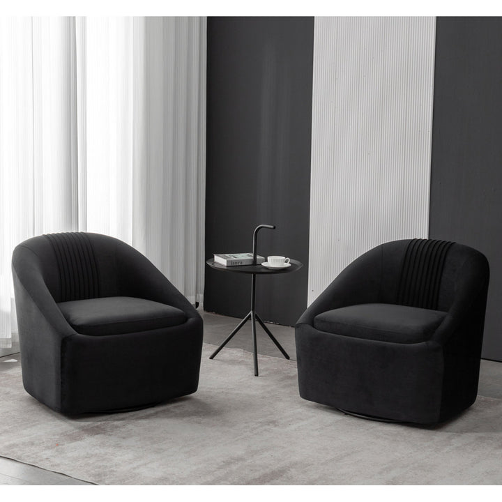 Arrun 28" W Velvet Swivel Barrel Chair (Set of 2) Wade Logan® Fabric: Black Velvet