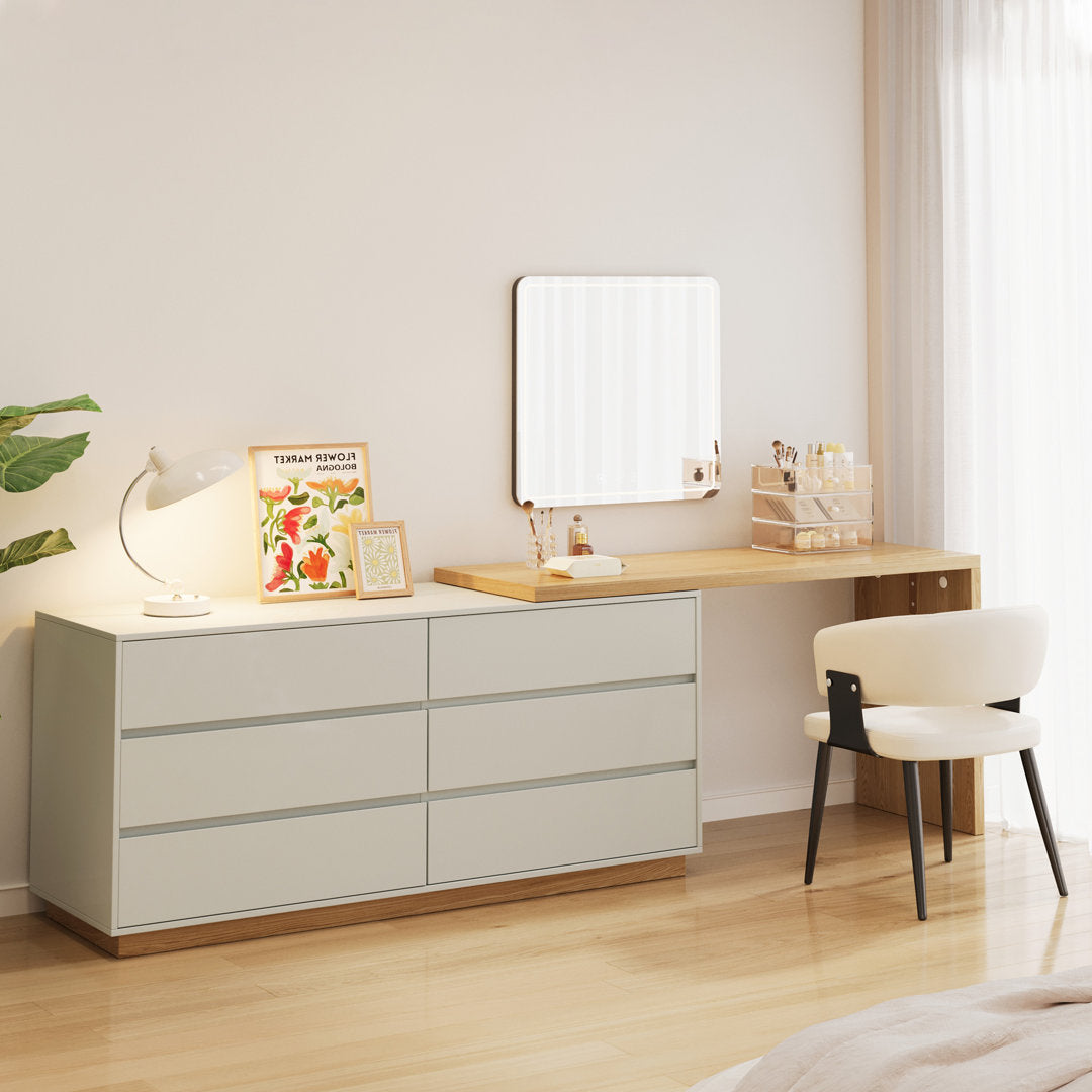 Berek Vanity Extendable Vanity Table with 6 Drawers Modern Home Office Desk Latitude Run®