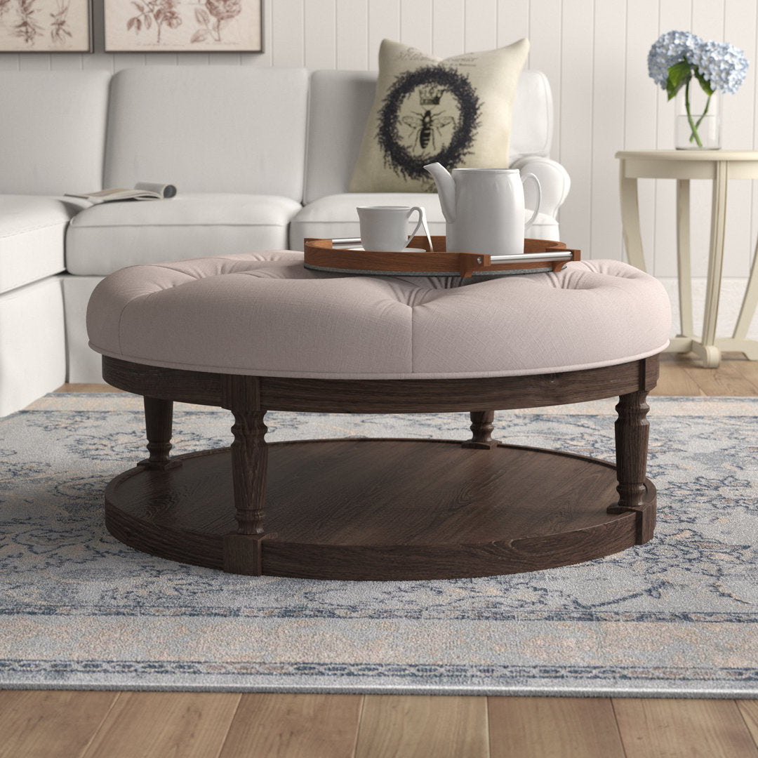 Kaufmann 40" Wide Tufted Round Cocktail Ottoman with Storage Gracie Oaks Upholstery Color: Beige