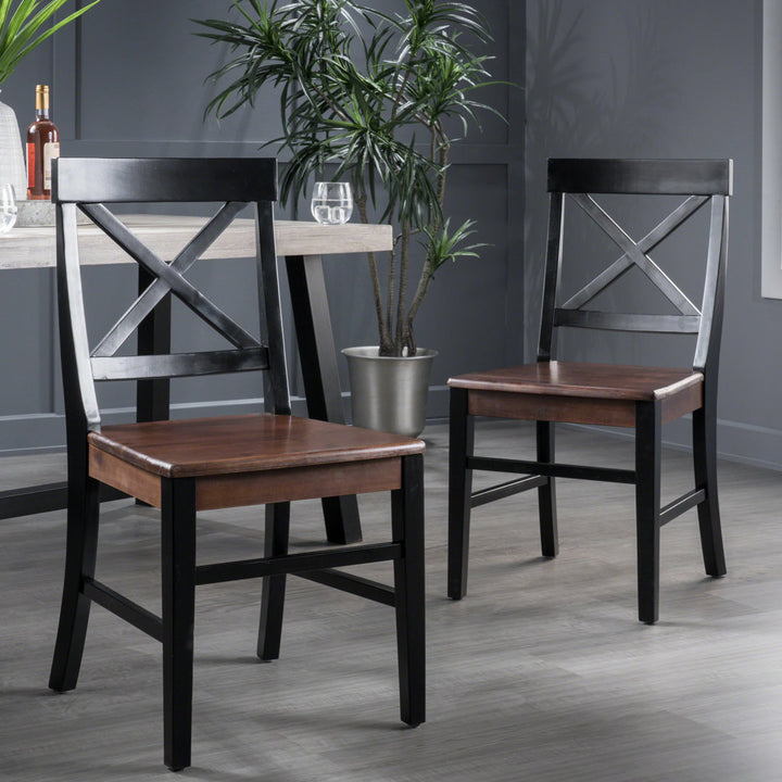 Hitz Solid Wood Cross Back Side Chair (Set of 2) Charlton Home® Color: Black/Walnut