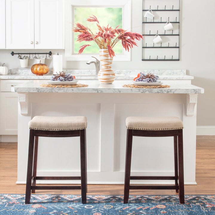 Arlyce Counter & Bar Solid Wood Backless Stool with Upholstered Seat Lark Manor™ Seat Height: Counter Stool (26.5" Seat Height)