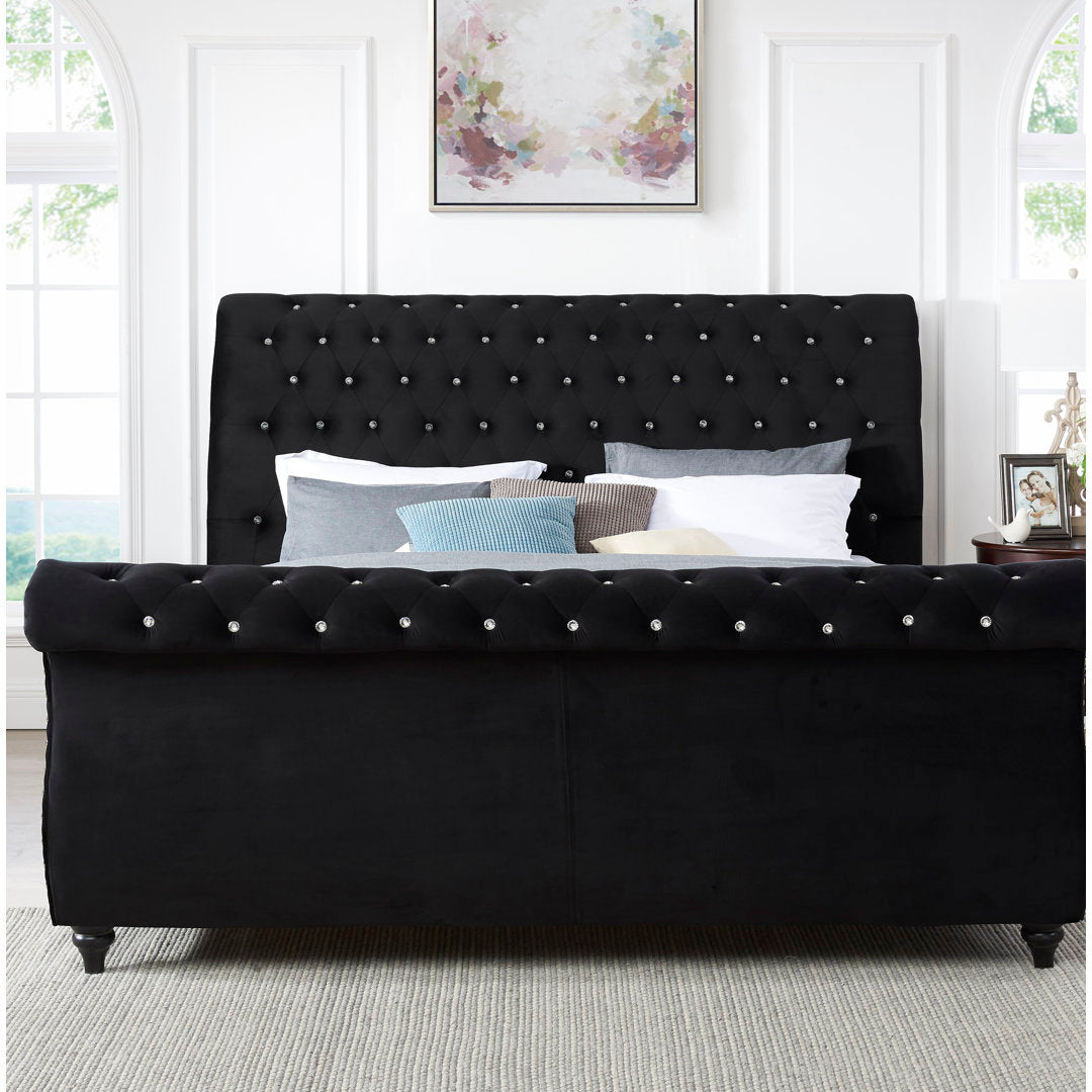 Matos Tufted Upholstered Sleigh Bed Rosdorf Park Color: Black Size: Queen