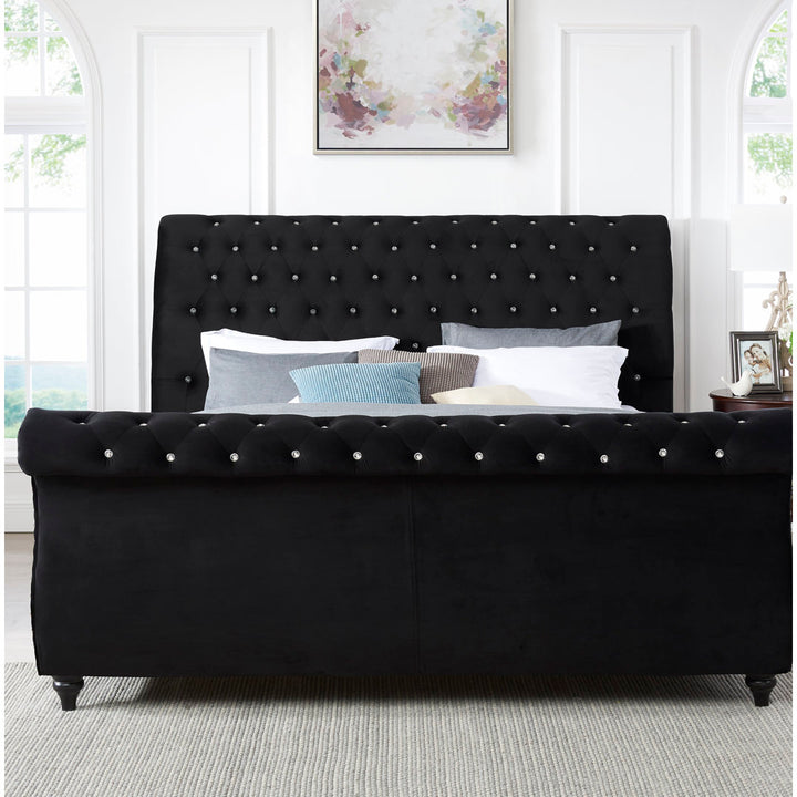 Matos Tufted Upholstered Sleigh Bed Rosdorf Park Color: Black Size: Queen