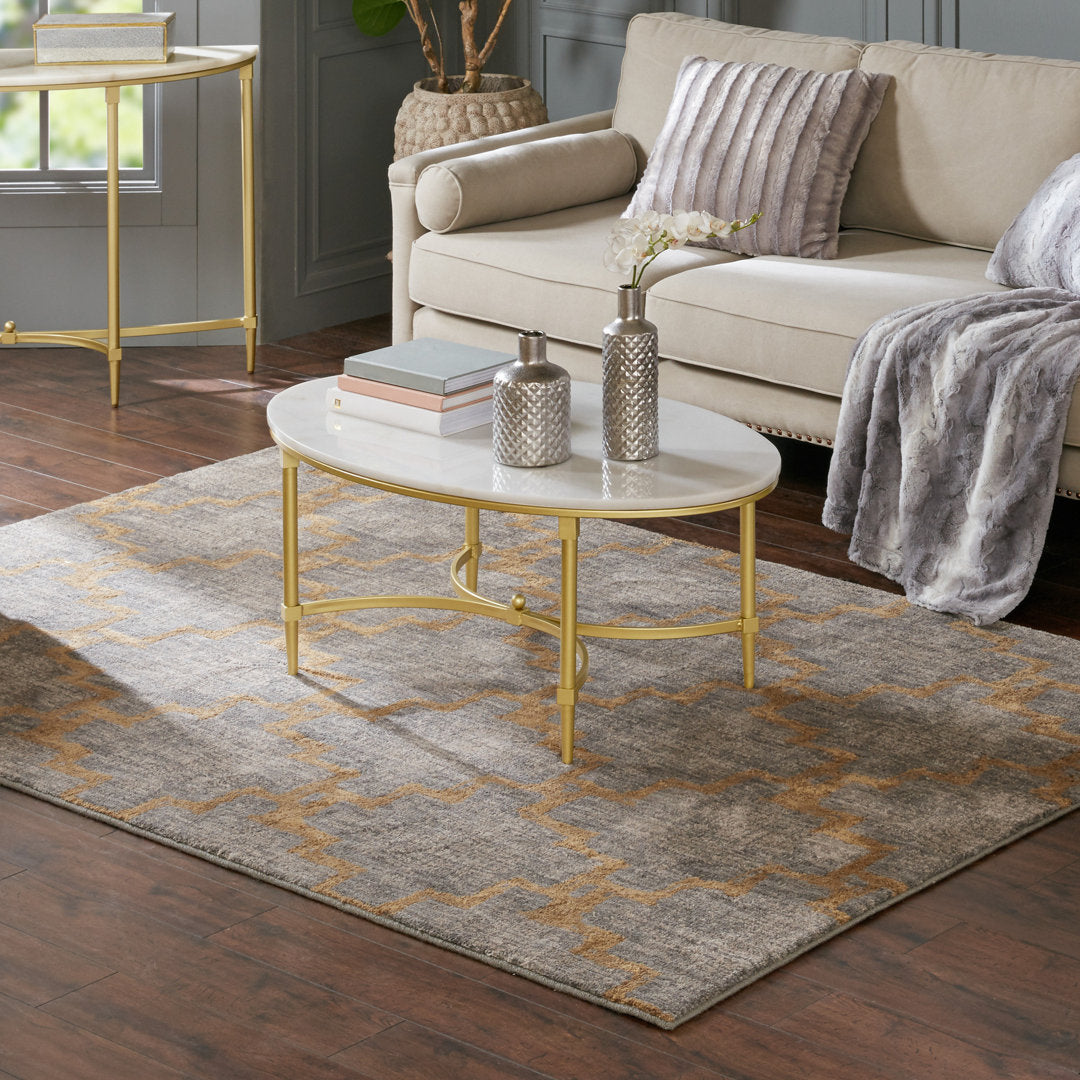 Bordeaux Gold Metal Faux Marble Top Oval Coffee Table Madison Park Signature