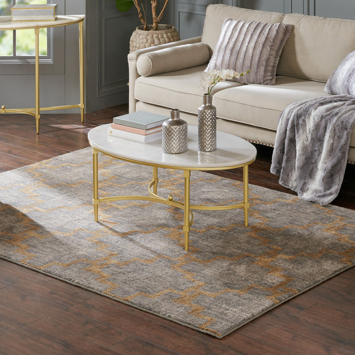 Bordeaux Gold Metal Faux Marble Top Oval Coffee Table Madison Park Signature