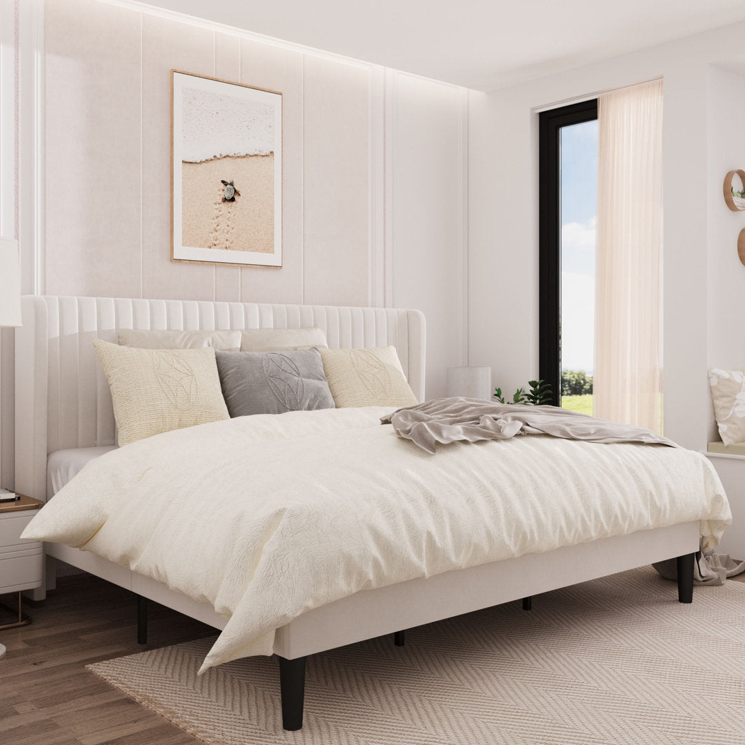 Candler Upholstered Platform Bed with Wingback Willa Arlo™ Interiors Color: White Size: King