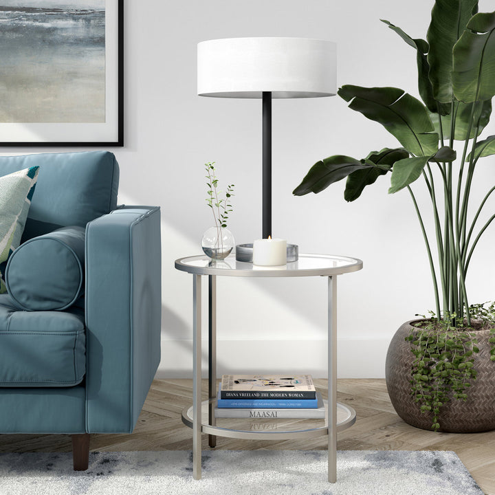 Ceno Glass End Table with Storage Wade Logan® Table Base Color: Satin Nickel