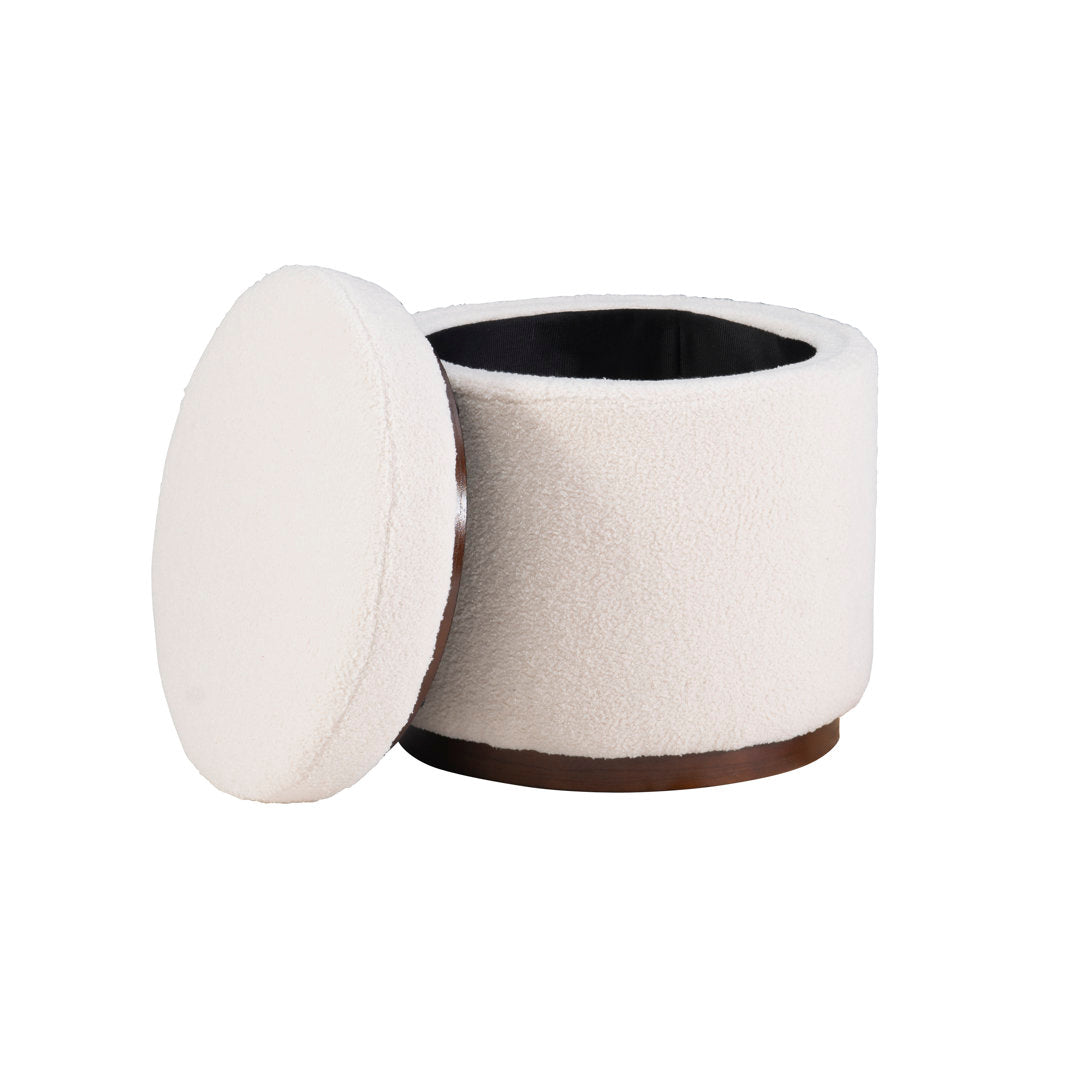 Thurleigh Round Sherpa Ottoman with Storage Lark Manor™ Body Fabric: Natural Sherpa Fabric