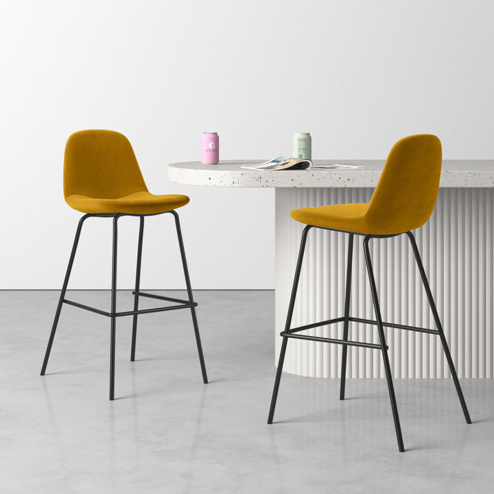 Kody Upholstered Bar & Counter Stool (Set of 2) AllModern Color: Bella Gold Performance Velvet Seat Height: Counter Stool (23.5" Seat Height)