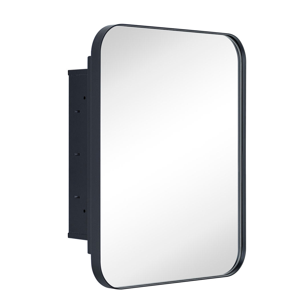 Haslem Recessed Framed Medicine Cabinet with Mirror and Adjustable Shelves Latitude Run® Size: 18" H x 14" W x 4.96" D Finish: Black