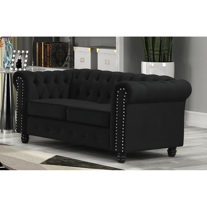 Provence 61" Rolled Arm Chesterfield Loveseat Kelly Clarkson Home Upholstery Color: Dark Gray Linen Blend