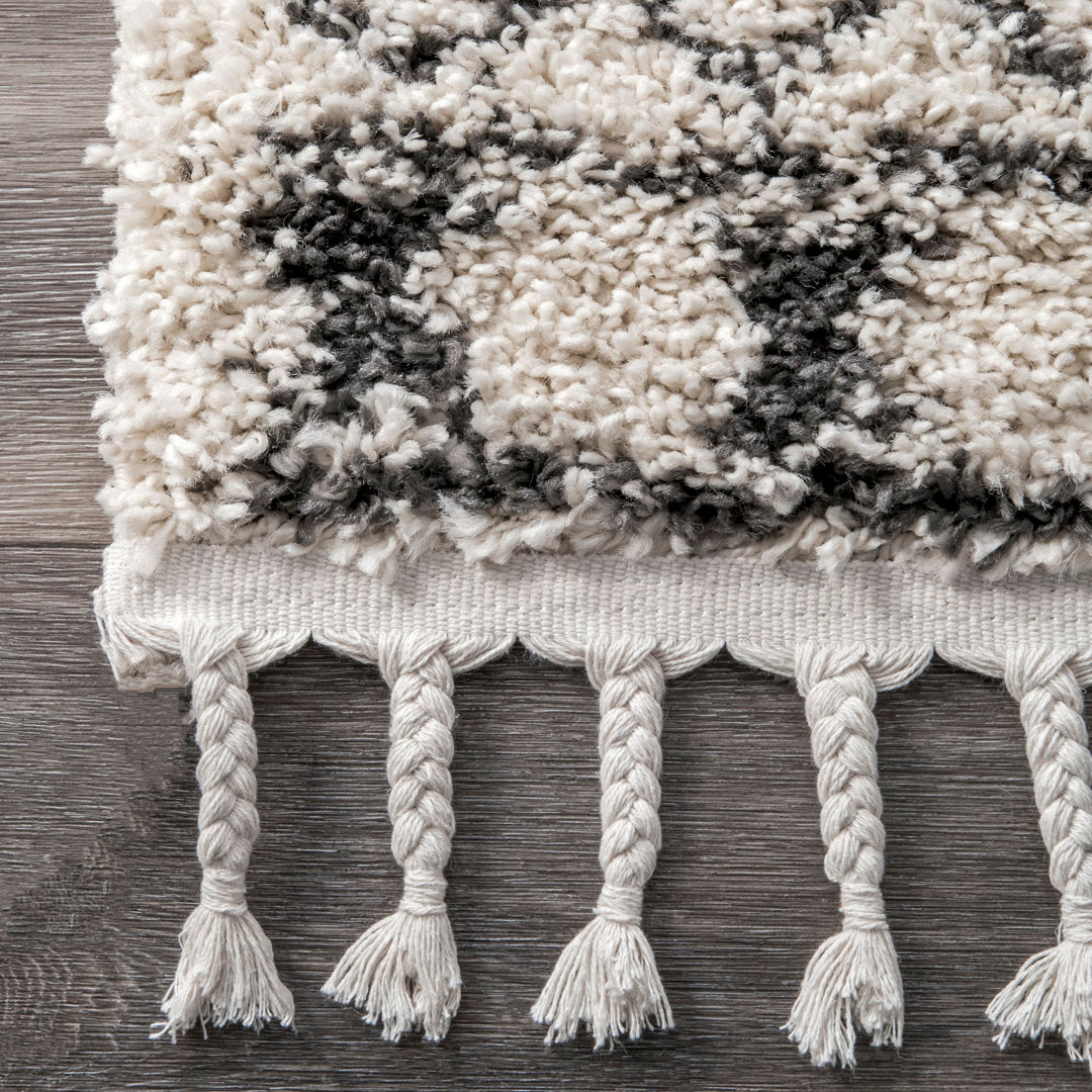 Adry Moroccan Shag Tasseled Cream/Charcoal Area Rug Union Rustic Rug Size: Rectangle 10'4" x 15'