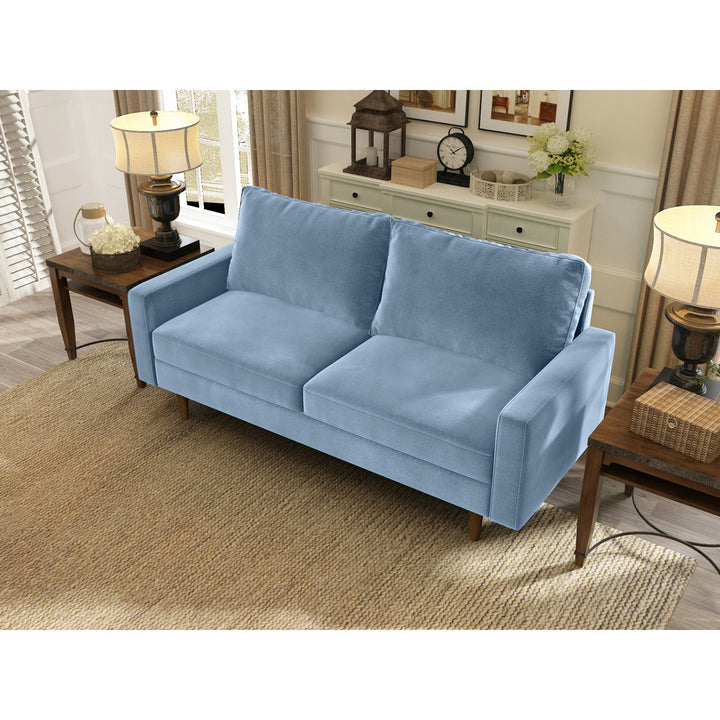 Markham 70" Velvet Square Arm Sofa Willa Arlo™ Interiors Fabric: Sky Blue Polyester