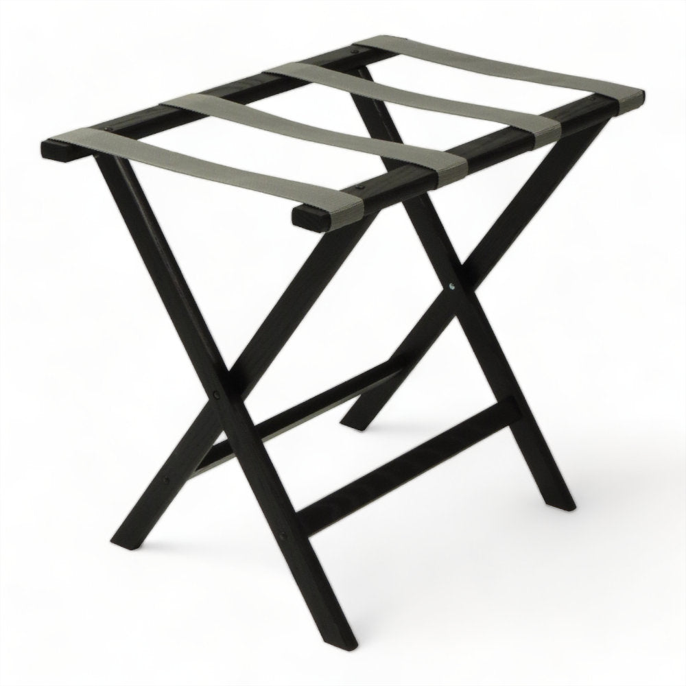 Folding Wood Luggage Rack Wooden Mallet Color: Black Fabric: Gray