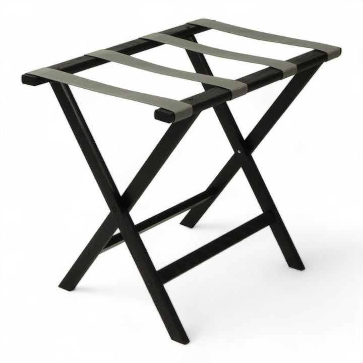 Folding Wood Luggage Rack Wooden Mallet Color: Black Fabric: Gray