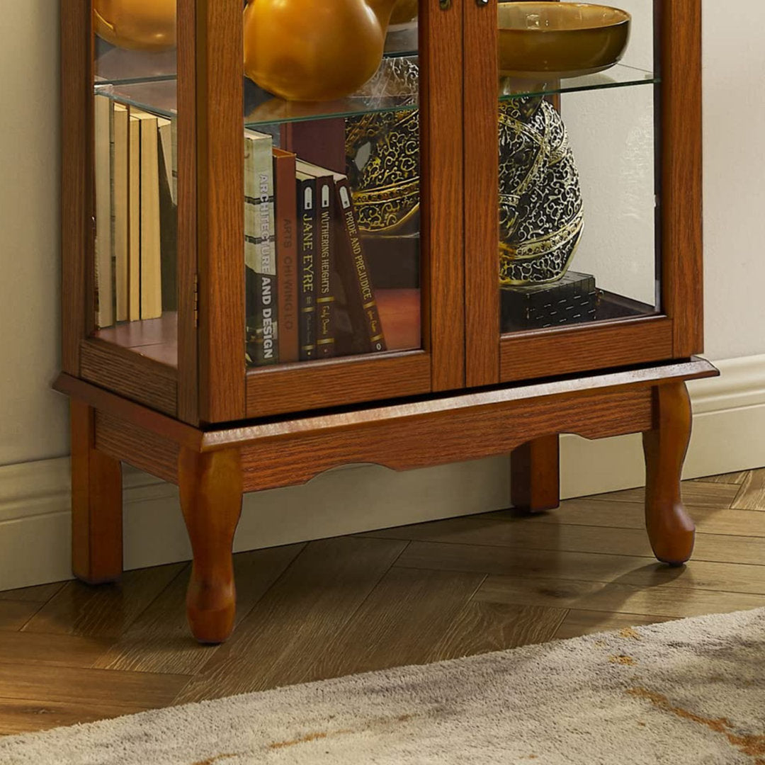 Cenia Lighted Curio Cabinet with Adjustable Shelves and Mirrored Back Panel,not included bulb Alcott Hill® Color: Oak