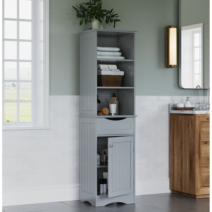 RiverRidge Ashland Tall Bathroom Storage Linen Cabinet and Organizer with Drawer and Shelves RiverRidge Home Finish: Gray