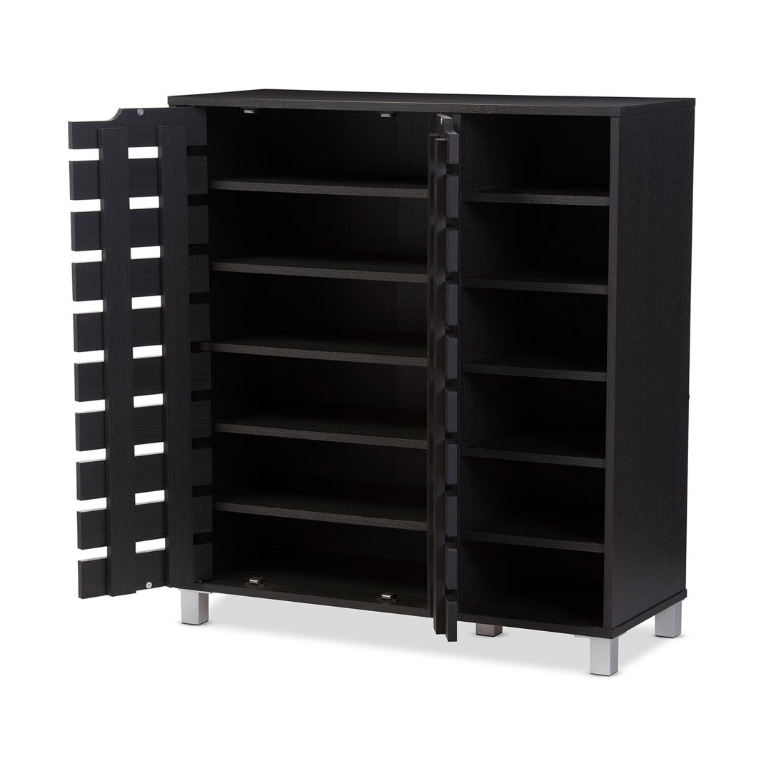 Shirley Modern and Contemporary 2 Door Wood 18 Pair Shoe Cabinet with Open Shelves Ebern Designs