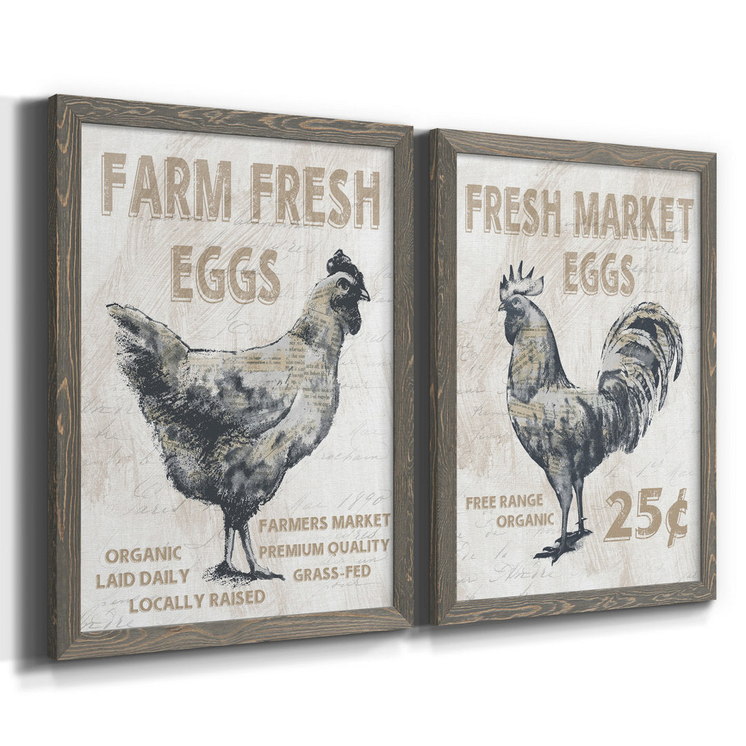 Farm Fresh Chicken - 2 Piece Print Set (Set of 2) August Grove® Mat Color: No Mat Size: 44" H x 31" W x 1" D Format: Gray Framed Canvas