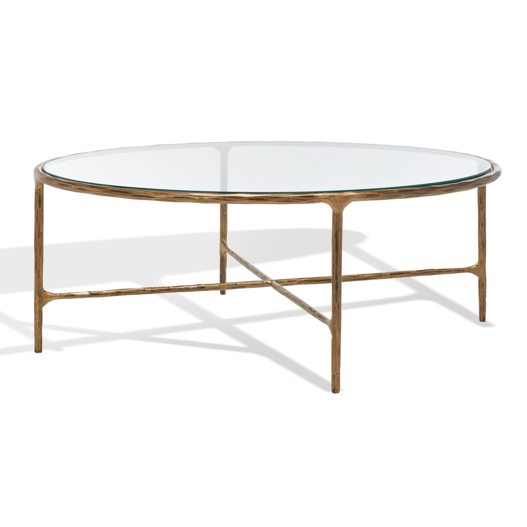 Evelynn 4 Legs Coffee Table Joss & Main Table Base Color: Brass, Table Top Color: Clear