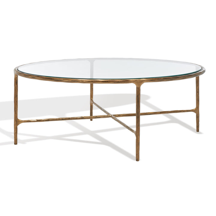 Evelynn 4 Legs Coffee Table Joss & Main Table Base Color: Brass, Table Top Color: Clear