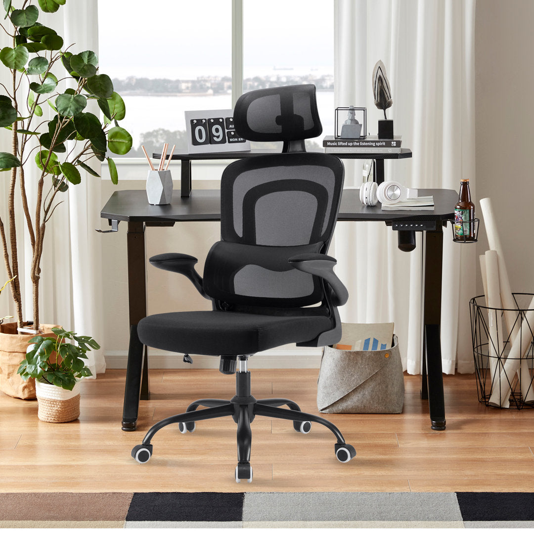 Ergonomic Polyester/Polyester Blend Office Chair Inbox Zero Upholstery Color: Black