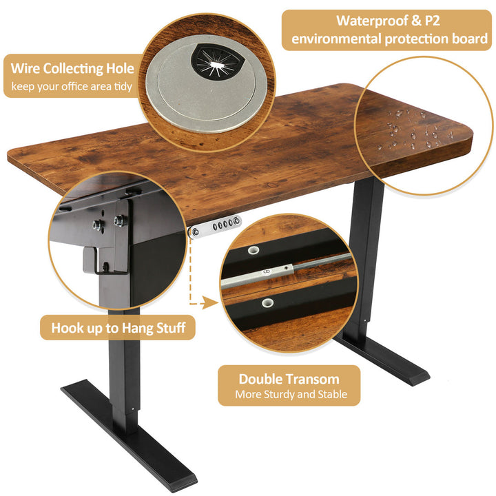 Kashif 55'' Electric Height Adjustable Standing Desk With 2 USB Ports, 3 Power Outlets, and 4 Casters, 2 Hooks, Big Mouse Pad Inbox Zero Color: Brown