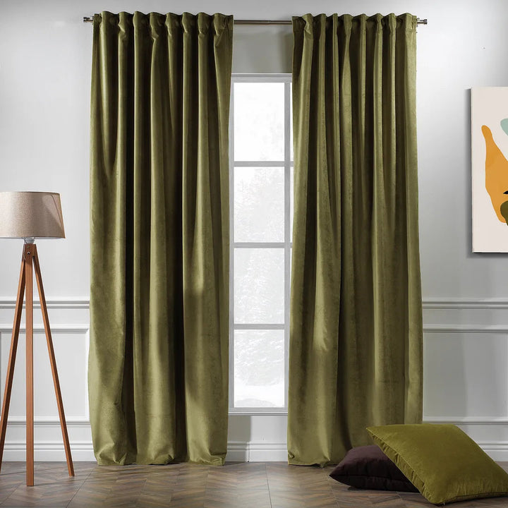 Matte Velvet Extra wide x Extra Long Custom Made Decorative Single Panel Lilijan Home & Curtain Curtain Color: 29 Olive Size per Panel: 100" W x 132" L
