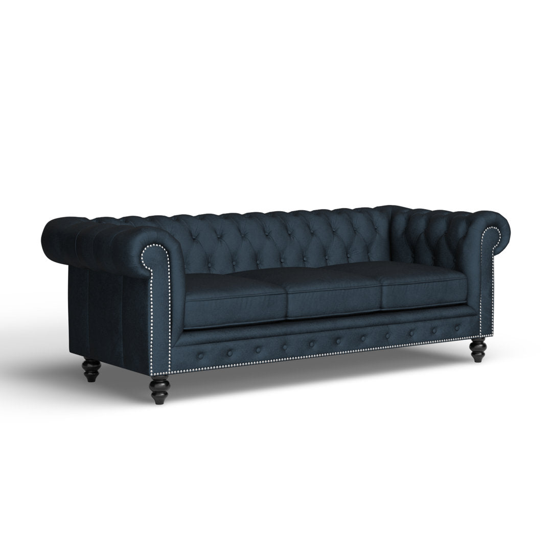 Ophelie 87" Rolled Arm Chesterfield Sofa Birch Lane™ Fabric: Navy Blue Velvet