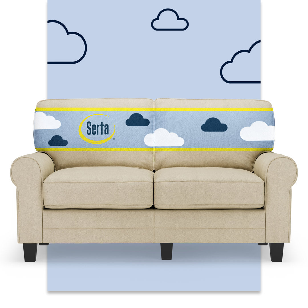 Serta Copenhagen 61" Rolled Arm Sofa, Easy Care Fabric, Soft Pillow Back, Pocket Coil Seat Cushions Serta Fabric: Newport Tan Microsuede