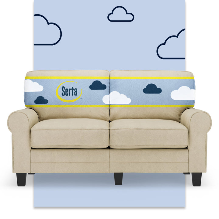 Serta Copenhagen 61" Rolled Arm Sofa, Easy Care Fabric, Soft Pillow Back, Pocket Coil Seat Cushions Serta Fabric: Newport Tan Microsuede