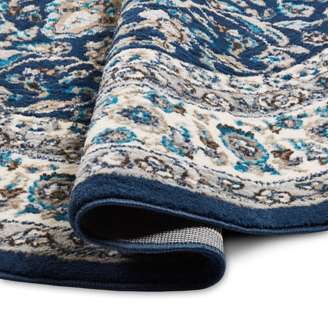 Mountview Oriental Area Rug in Navy/Ivory/Beige Andover Mills™ Rug Size: Round 5'2"
