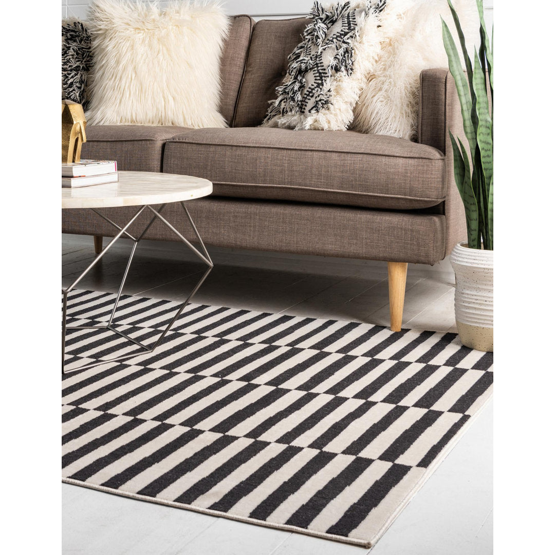 Arzilla Striped Ivory/Black Area Rug Wade Logan® Rug Size: Rectangle 2'2" x 3'1"
