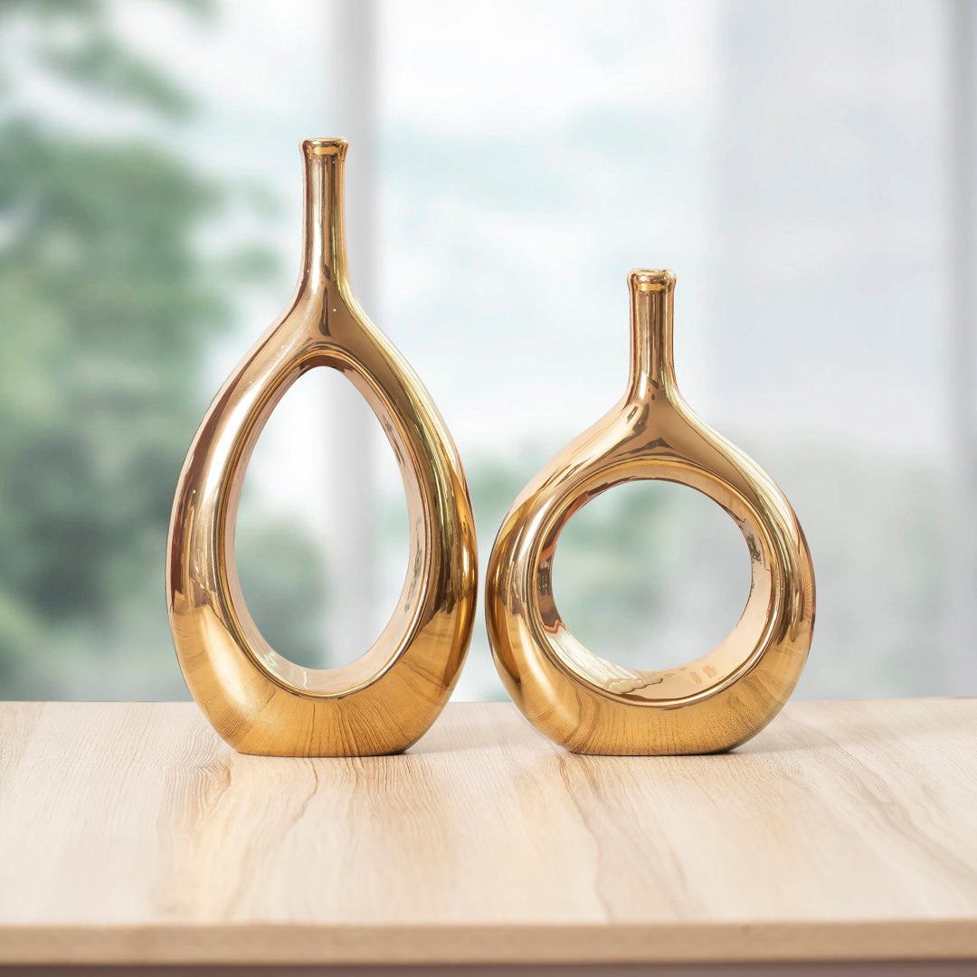 2 Piece Dinges Ceramic Table Vase Set Orren Ellis Color: Gold