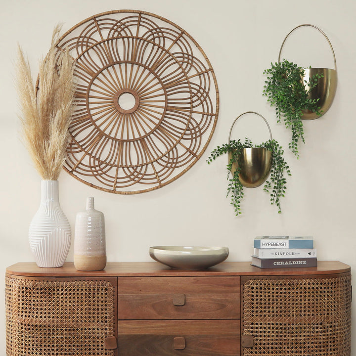 36-inch Round Wicker Brown Hanging Wall Decor - A Contemporary Rustic Accent for Home or Office Mistana™